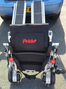 Speedy I-Go Powerchair at the bottom of ramps