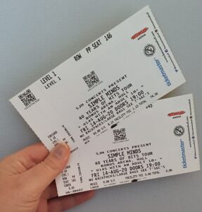 Photo of concert tickets for Simple Minds
