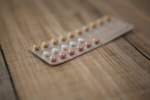 Photo of sleeve of contraceptive pills on a table
