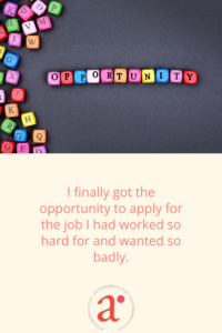 Beige background with the words opportunity in multiple colours on a black background
