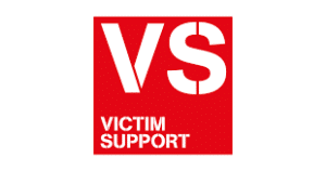 Red Box with the Letters VS Victim Support in White